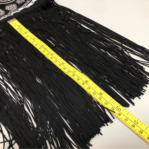 NWOT H&M Coachella Shortie Fringed Kimono, Sz M, Black/White - Picture 5 of 8